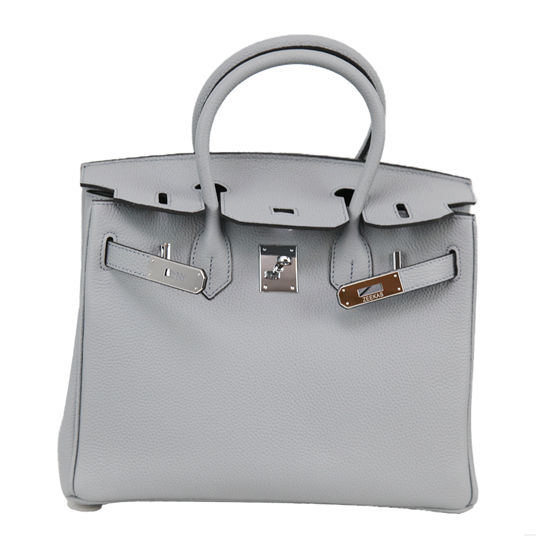 Zeekas Brand Women Solid Leather Satchel White Handbag With Silver Hardware Top Handle Purse